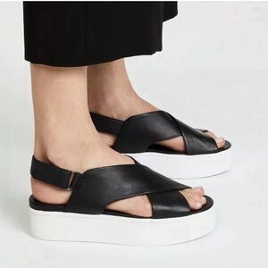 Vince Weslan Black Leather Platform Sandals 8.5